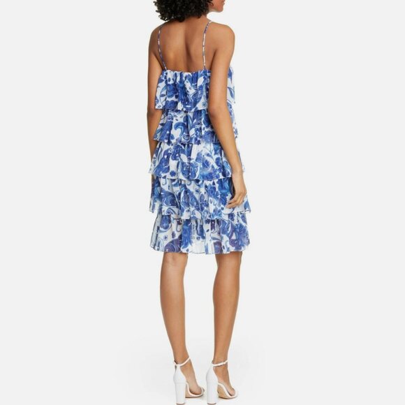 Caroline Constas Blue Floral Print Tiered Ruffle Dress - Picture 3 of 6